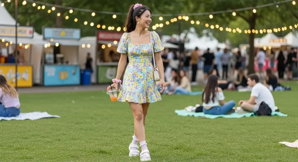 Baby Doll Floral Dress + Platform Sandals Perfect Dress Outfits That Prove Florals Are Still Summer
