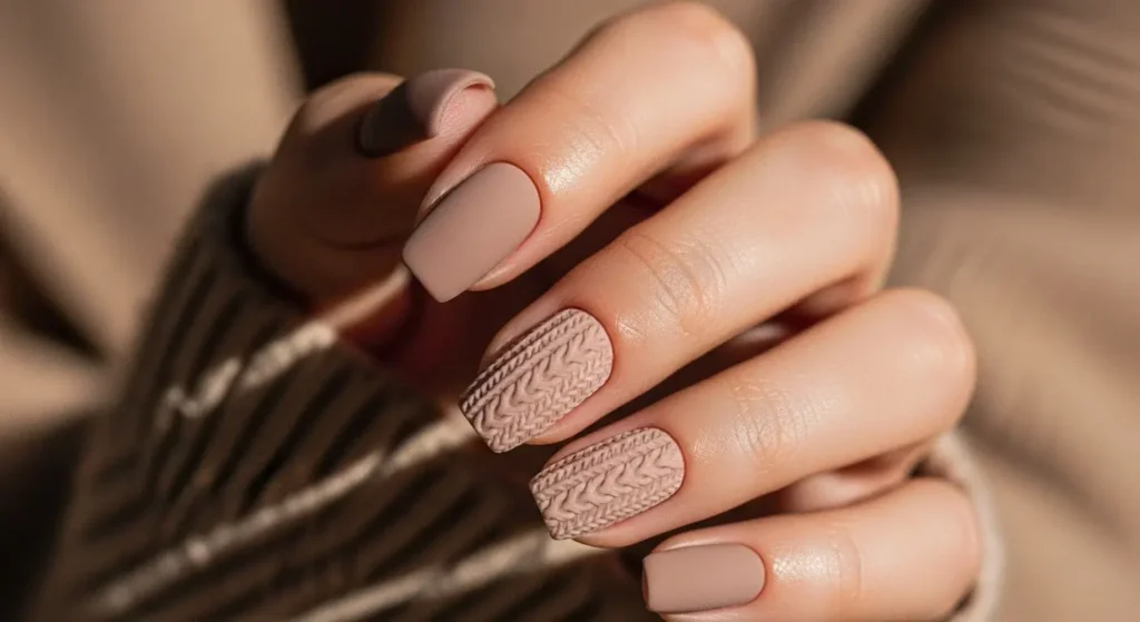 Taupe Knit Texture Nails Autumn Nails Chic Ladies