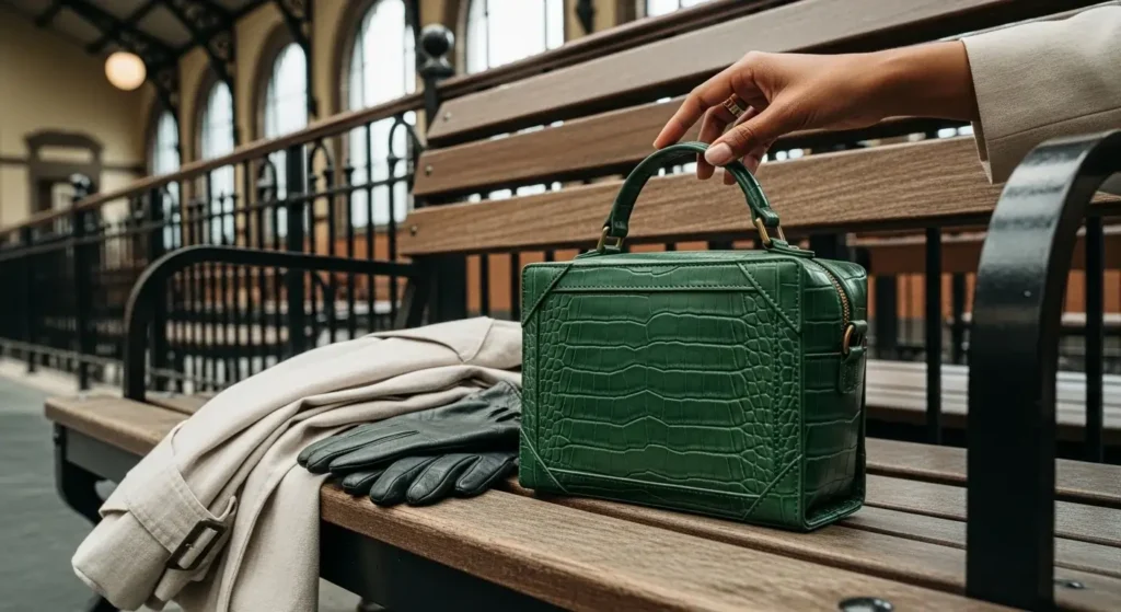 Boxy Crocodile-Embossed Mini Bag Old Money Handbags