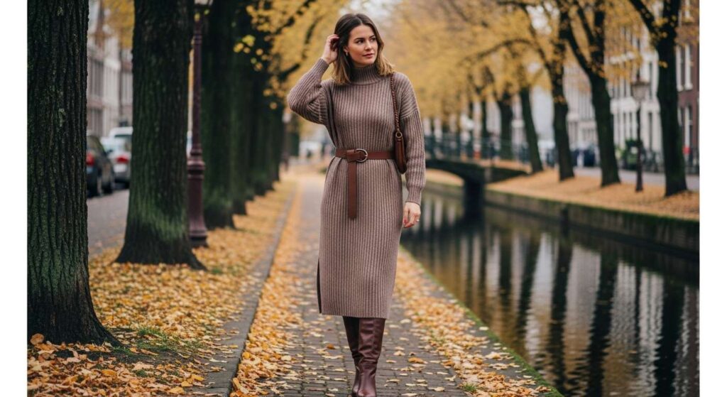 Midi Sweater Dress + Knee-High Boots 
