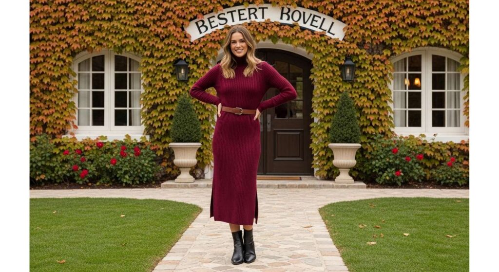 Knit Midi Dress with Belt and Ankle Boots Classy Fall Outfits