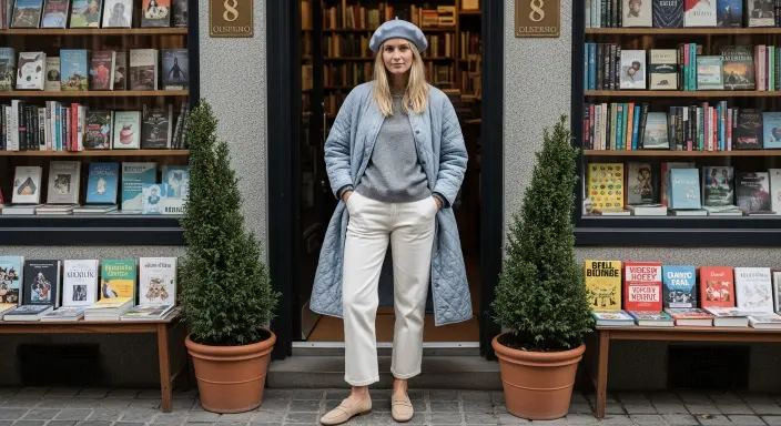 Quilted Coat + Straight-Leg Pants + Loafers Classy Winter Outfits
