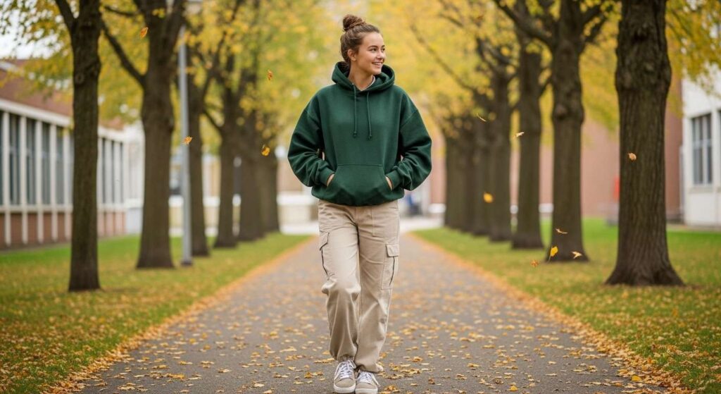 Oversized Hoodie + Cargo Pants + Sneakers Fall Outfits for Teens