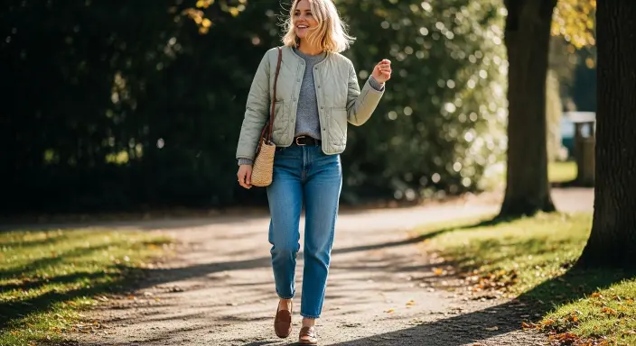 Quilted Jacket + Relaxed Jeans + Loafers Chic Winter Outfits