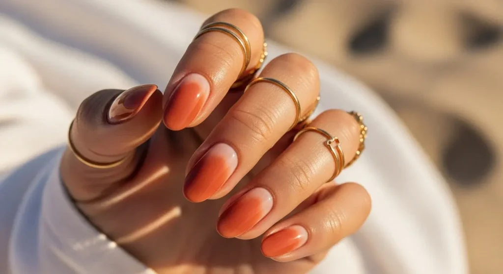 Burnt Coral July Nail Color Ideas