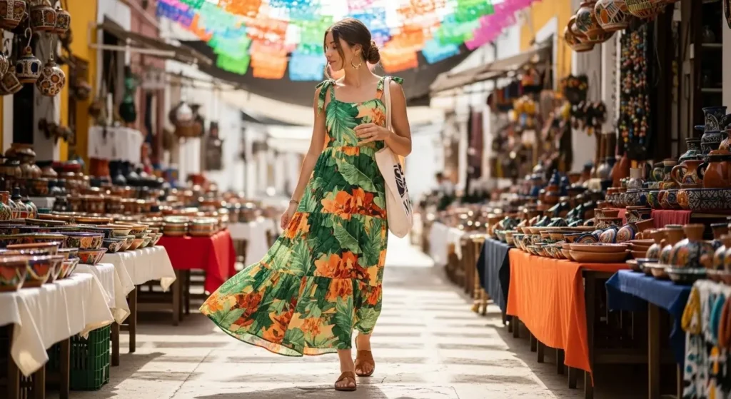 Tropical Print Maxi Dress Wear in Mexico