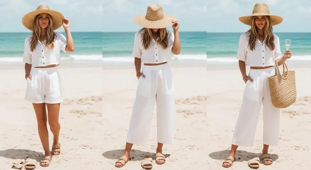 White Linen Set + Straw Hat Wear in Mexico