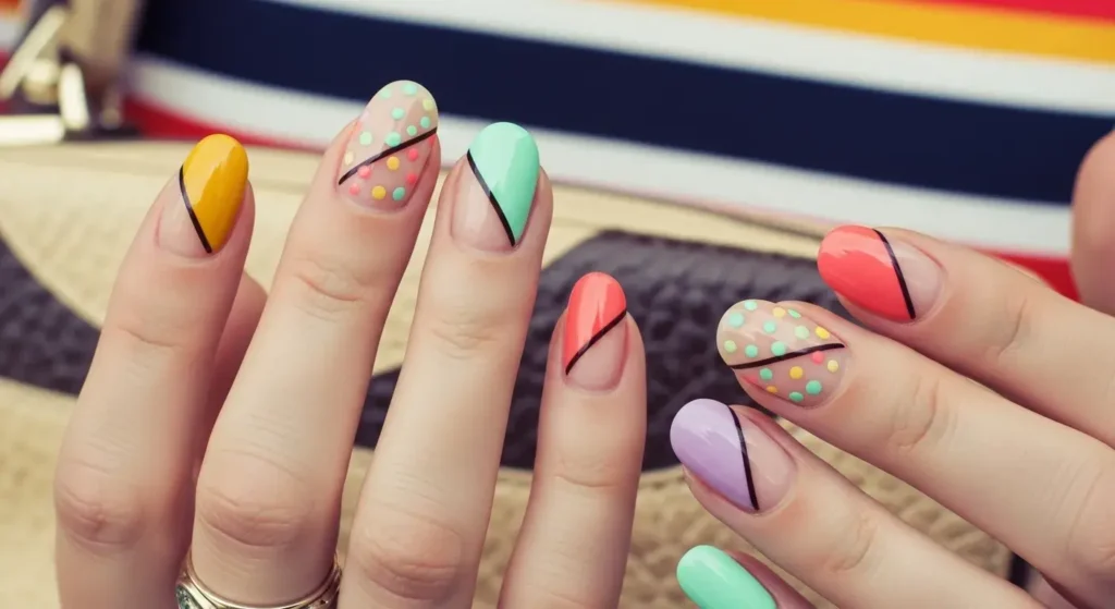 Colorblock & Dot Combo Dot Nail Designs