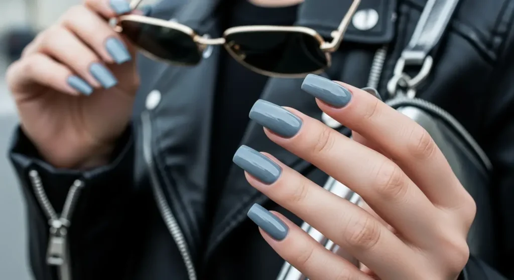Glossy Cement Nails Grey Nail Designs