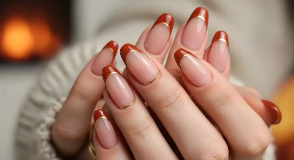 Burnt Sienna French Tips Autumn Nails Chic Ladies