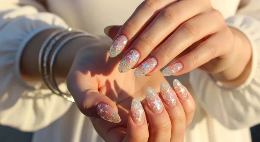 Icy Stars + Clear Base July Nails Ideas