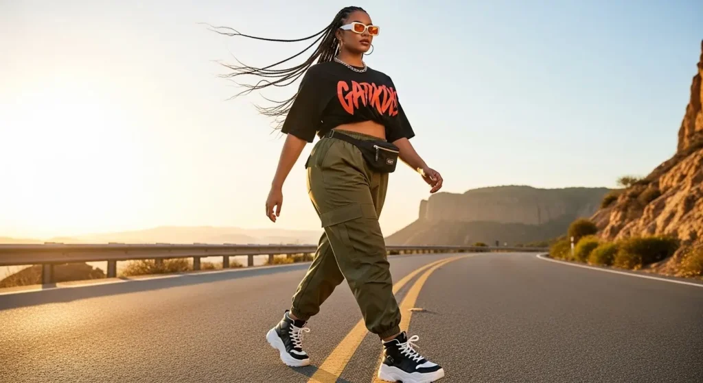 Street Style Chic: Oversized Graphic Tee + Cargo Pants Plus Size Aesthetic Outfit Ideas