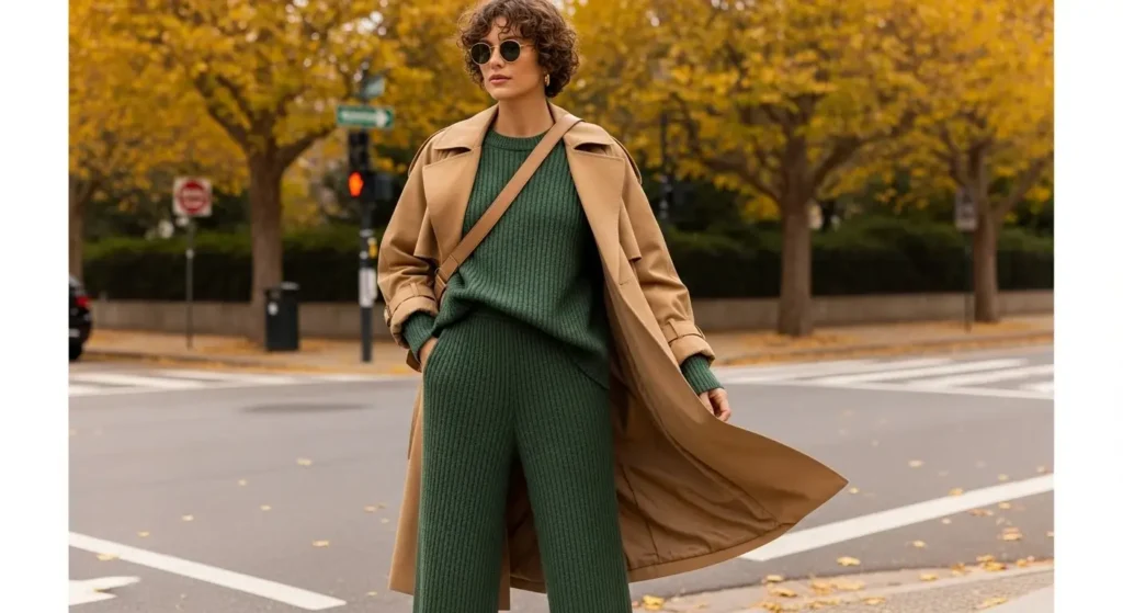 Matching Knit Set + Trench + Leather Bag Trending Fall Outfits