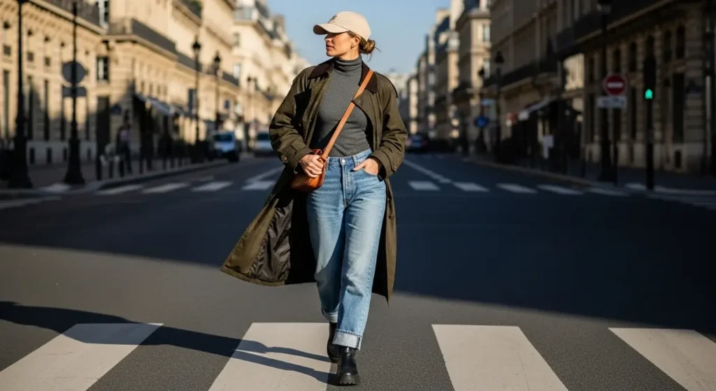 Oversized Trench Coat + Turtleneck + Baggy Jeans Trending Fall Outfits