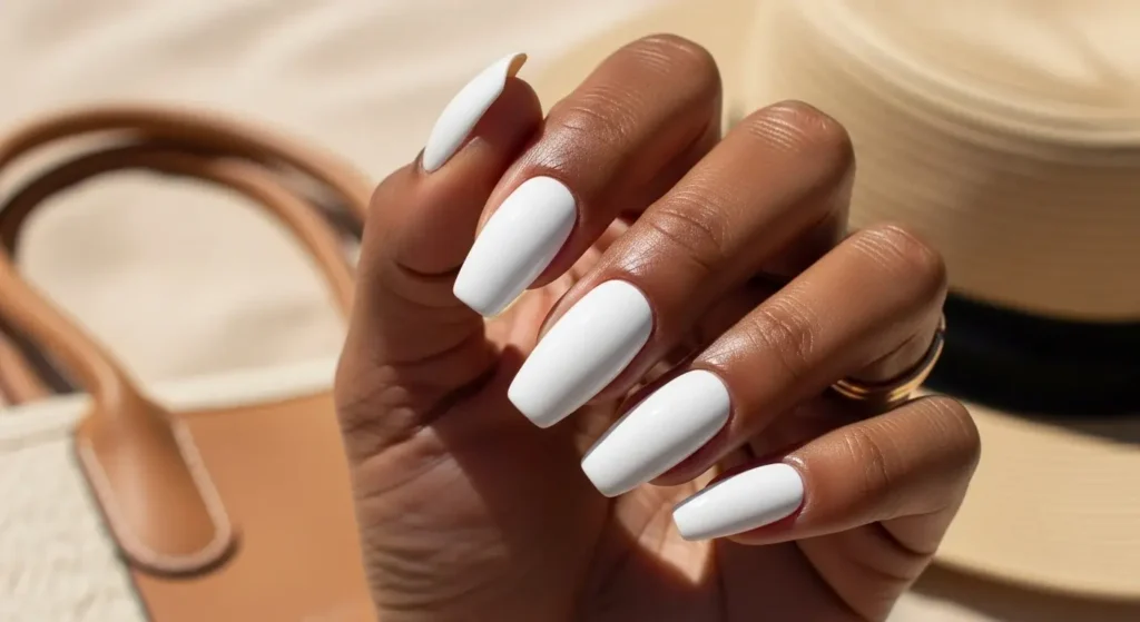 Glossy Whiteout Glossy Gel Nail Designs for Summer