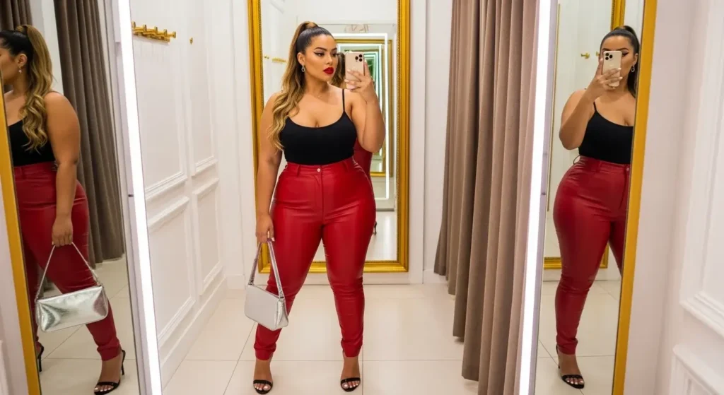 Bodysuit + Faux Leather Pants Plus Size Aesthetic Outfit Ideas