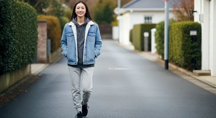 Sherpa-Lined Denim Jacket + Hoodie + Joggers Casual Winter Outfit Ideas