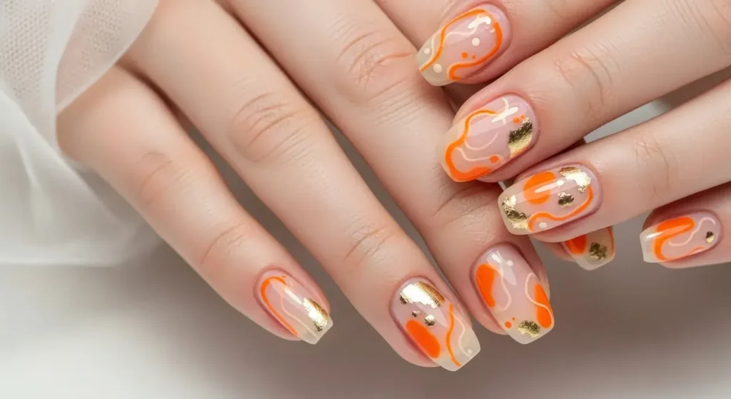 Abstract Orange Nail Art Gorgeous Orange Nails