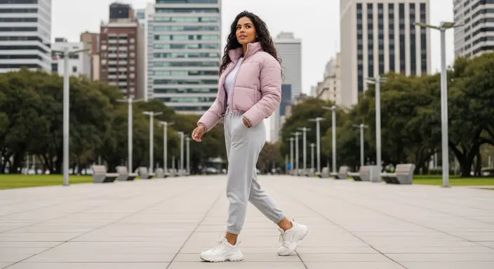 Puffer Jacket + Joggers + Chunky Sneakers Adorable Winter Outfits