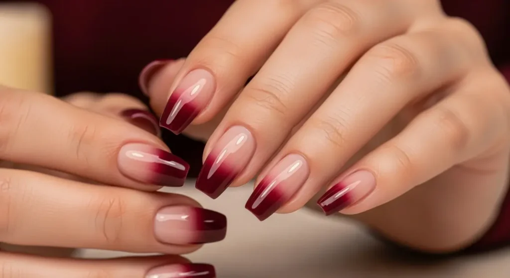 Wine-Stained Tips Autumn Nails Chic Ladies