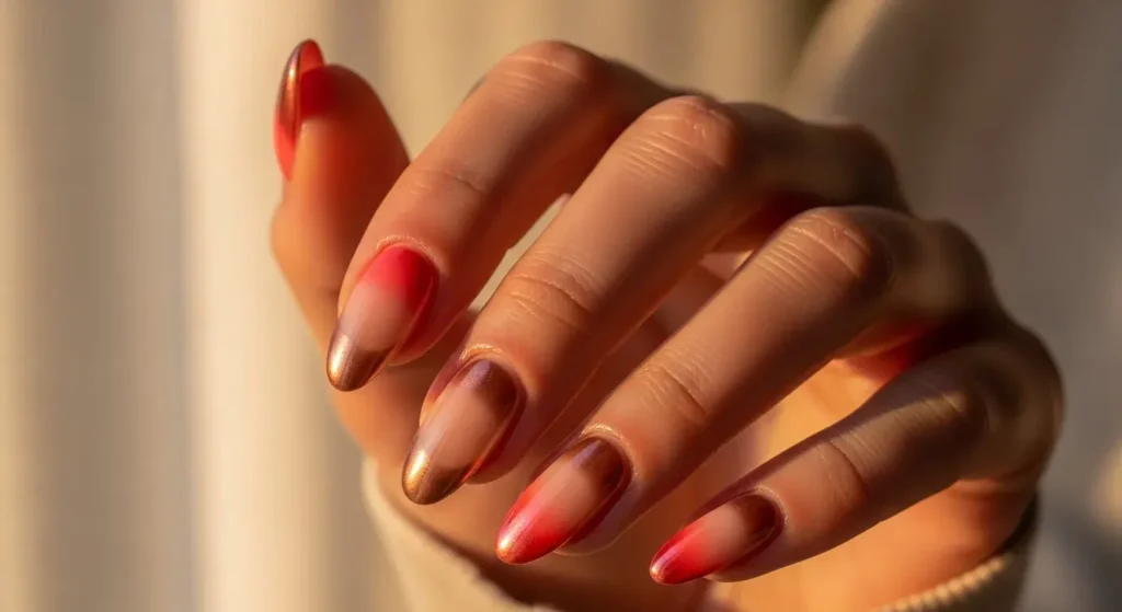Sunset Chrome Tips End of Summer Nails Ideas