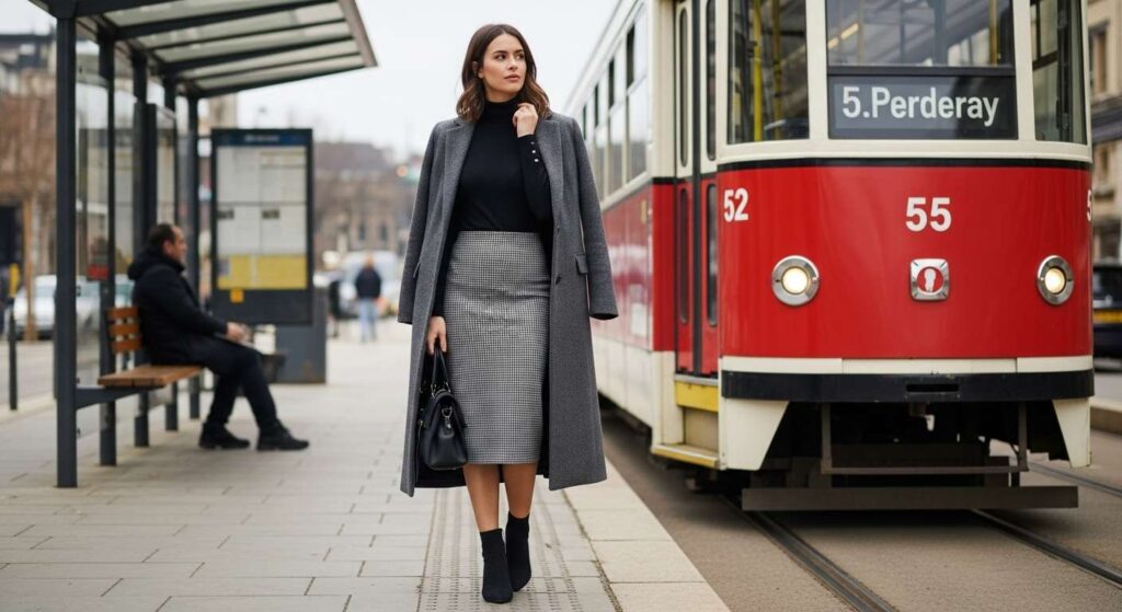 Turtleneck with Pencil Skirt and Long Coat Classy Fall Outfits