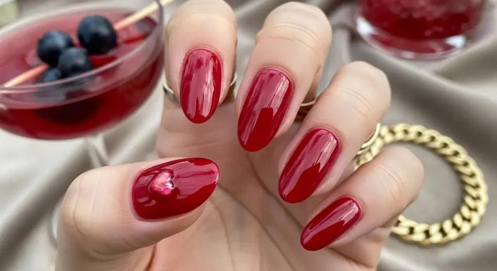 Glassy Red Currant Glossy Gel Nail Designs for Summer