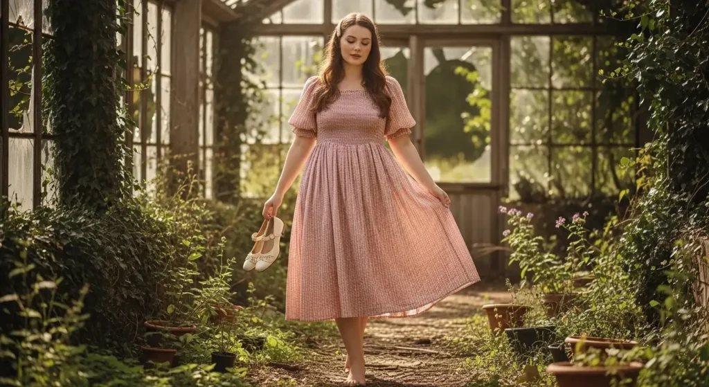 Cottage core Queen: Puff Sleeve Dress + Mary Janes Plus Size Aesthetic Outfit Ideas