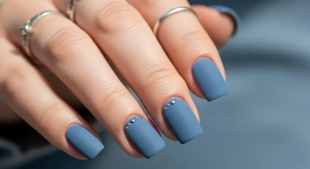 Denim Blue Matte July Nail Color Ideas