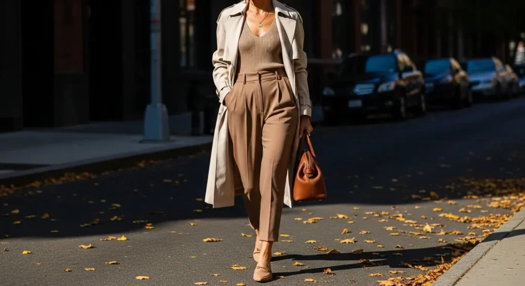 Lightweight Trench + Ribbed Set + Mules Early Fall Outfits