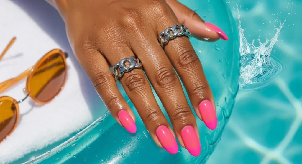 Jelly Neon Pink Vacation-Ready Nails for Summer