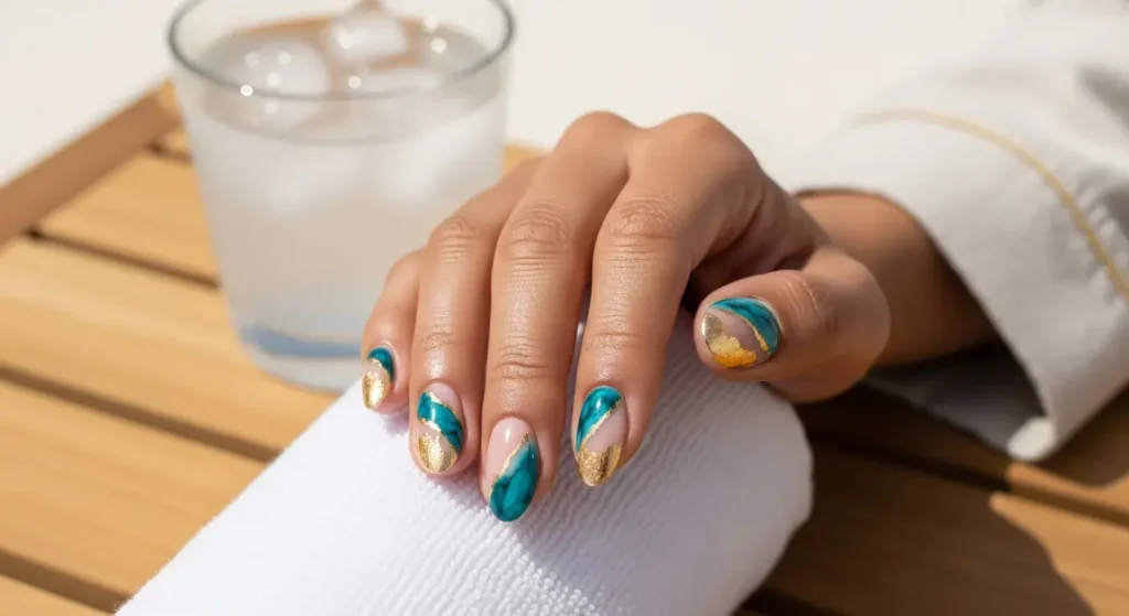 Turquoise Stonescape Vacation-Ready Nails for Summer