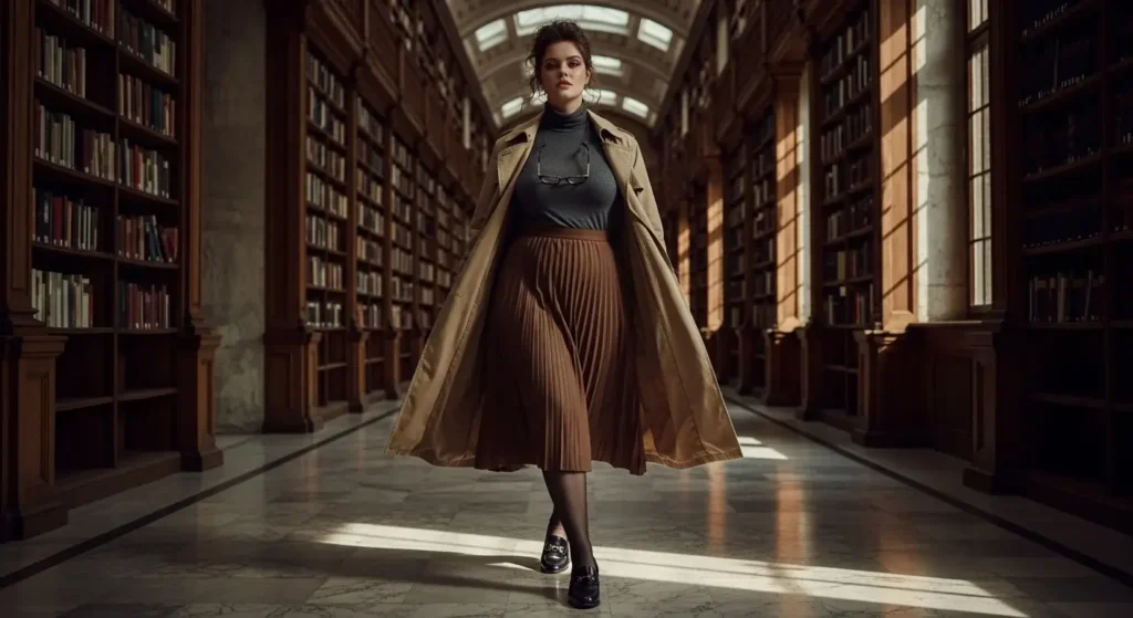 Turtleneck + Midi Skirt + Loafers Plus Size Aesthetic Outfit Ideas