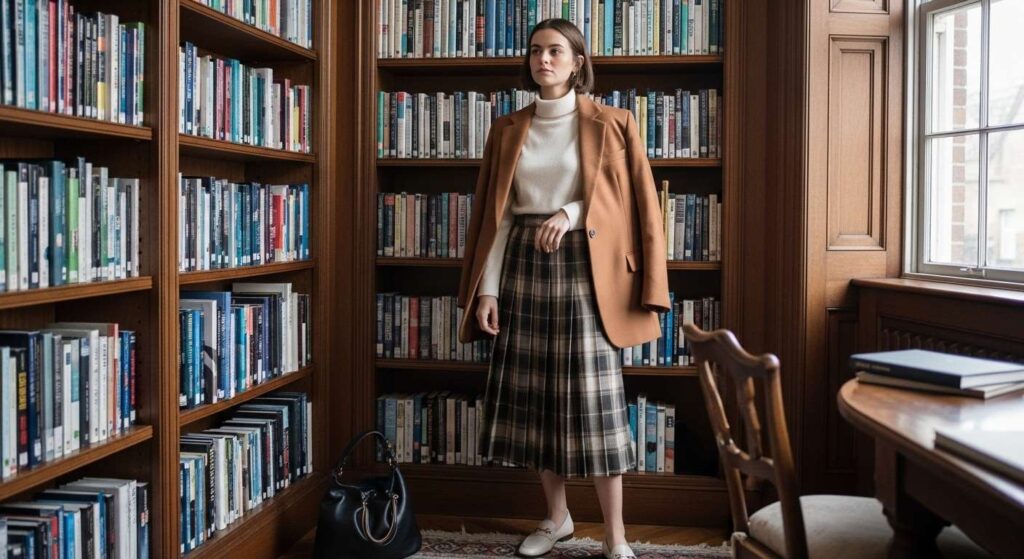 Pleated Skirt with Turtleneck and Blazer Girly Fall Outfits