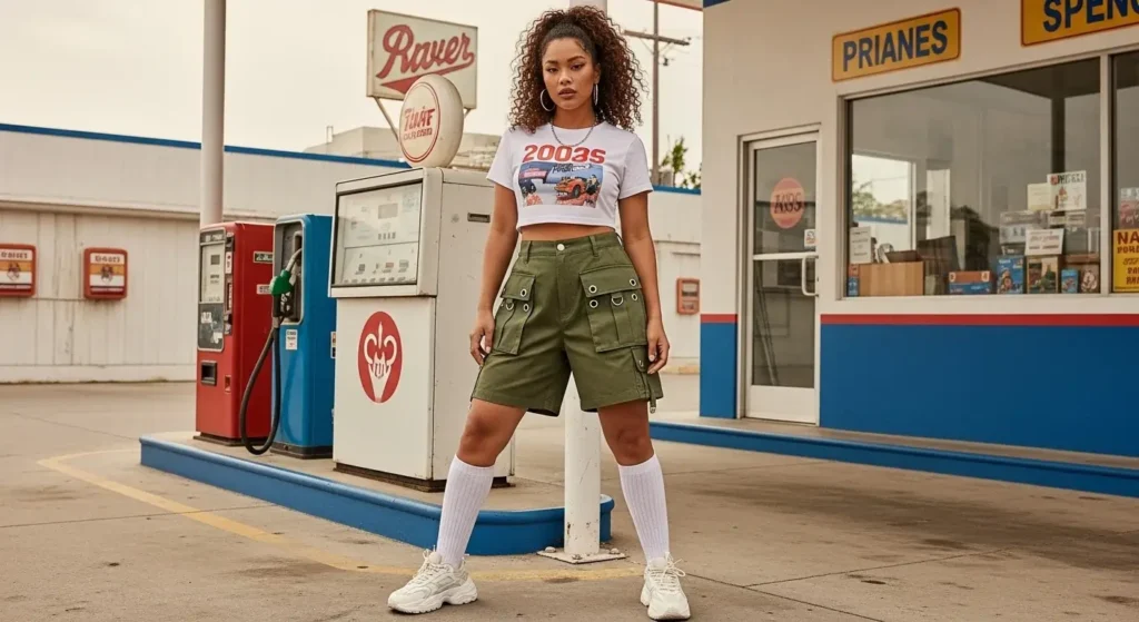 Cargo Shorts + Graphic Baby Tee Trendy Summer Shorts