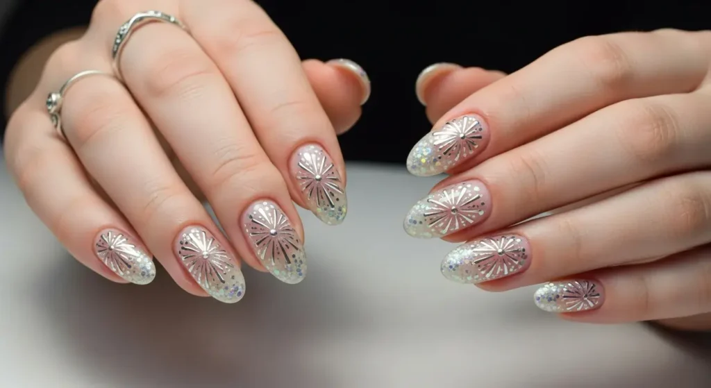 Sparkle Firework Nails July Nails Ideas