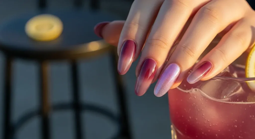 Plum Jelly Fade Glossy Gel Nail Designs for Summer