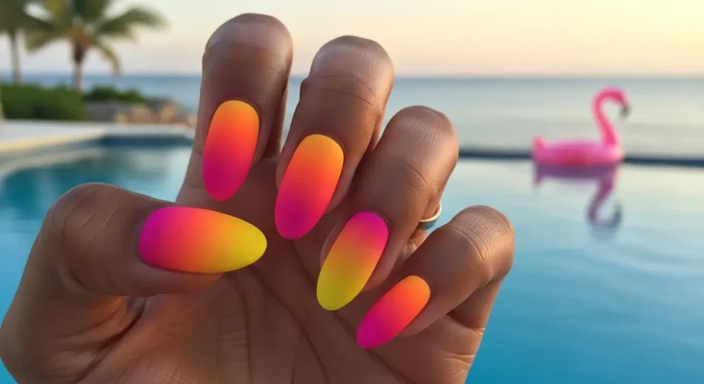 Tropical Gradient Fade Vacation-Ready Nails for Summer