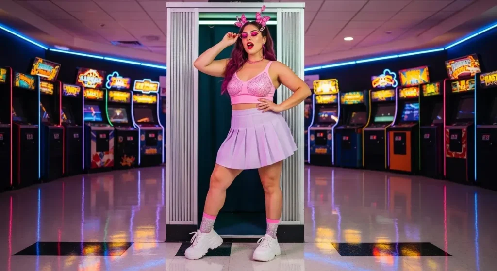 Y2K Babe: Crop Top + Pleated Mini + Chunky Sneakers Plus Size Aesthetic Outfit Ideas