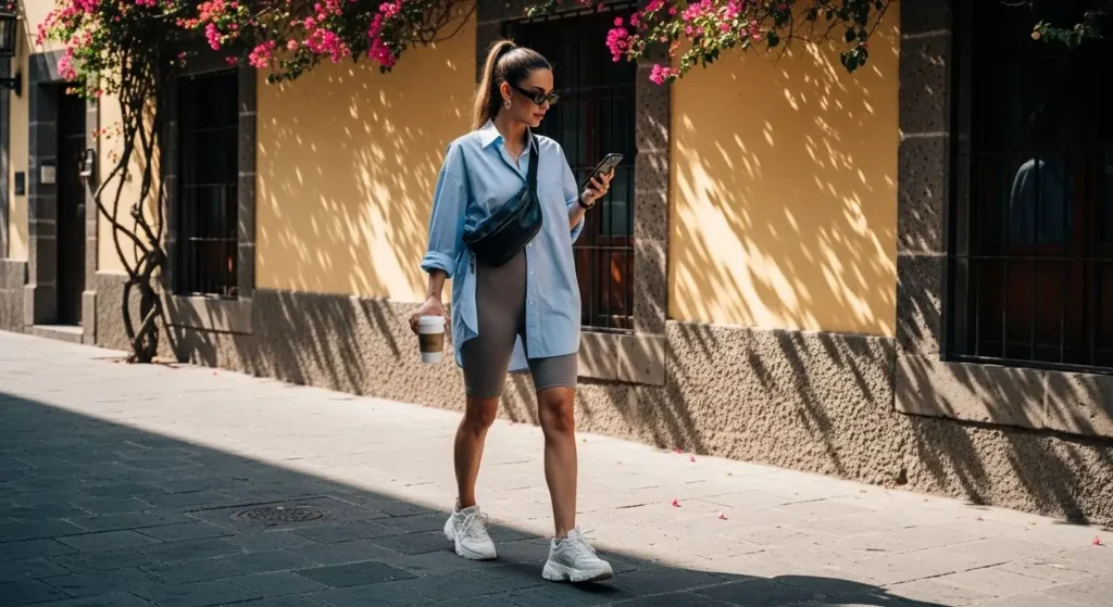 Button-Down Shirt + Bike Shorts Wear in Mexico