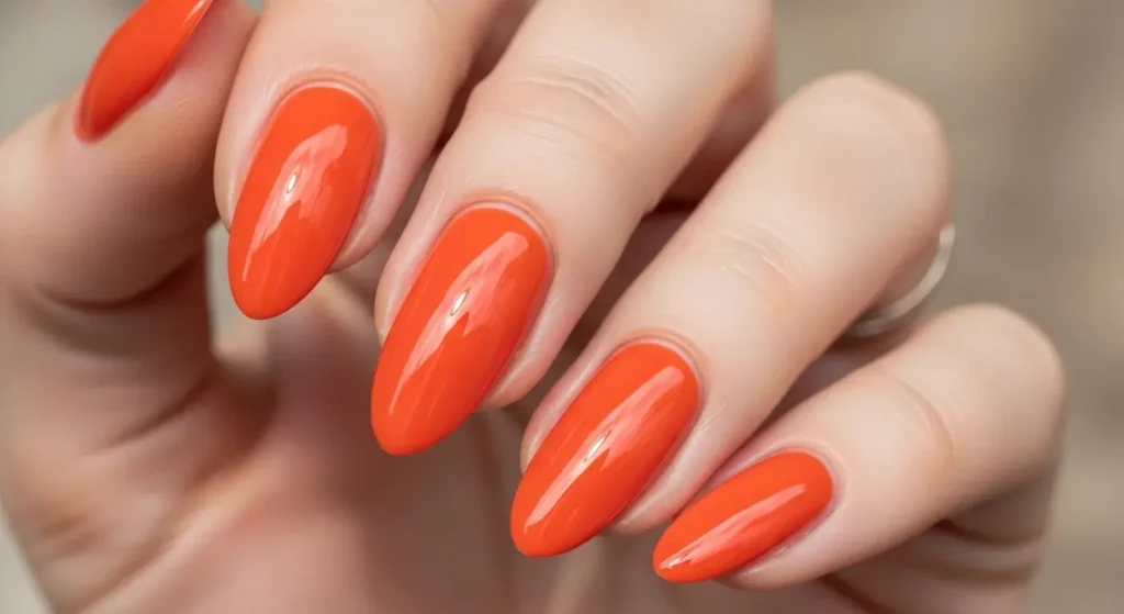 Glossy Tangerine Almond Nails Gorgeous Orange Nails