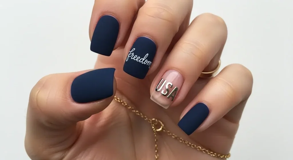 Scripted Accent Nail ("USA", "Freedom") July Nails Ideas