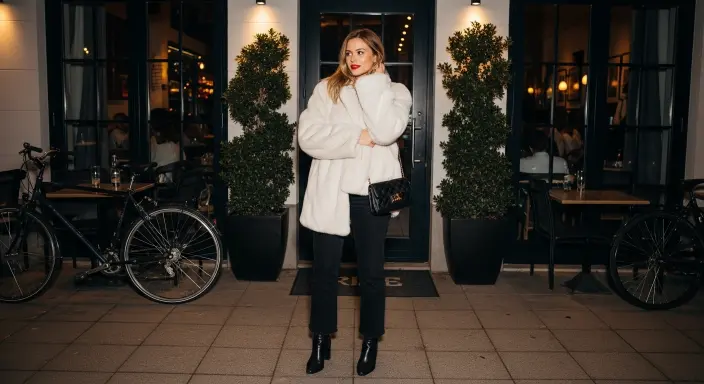 Faux Fur Coat + Straight-Leg Jeans + Ankle Boots Chic Winter Outfits