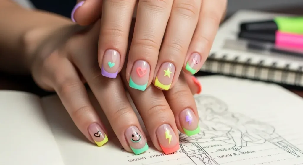 Doodle French Tips Back to School Nails