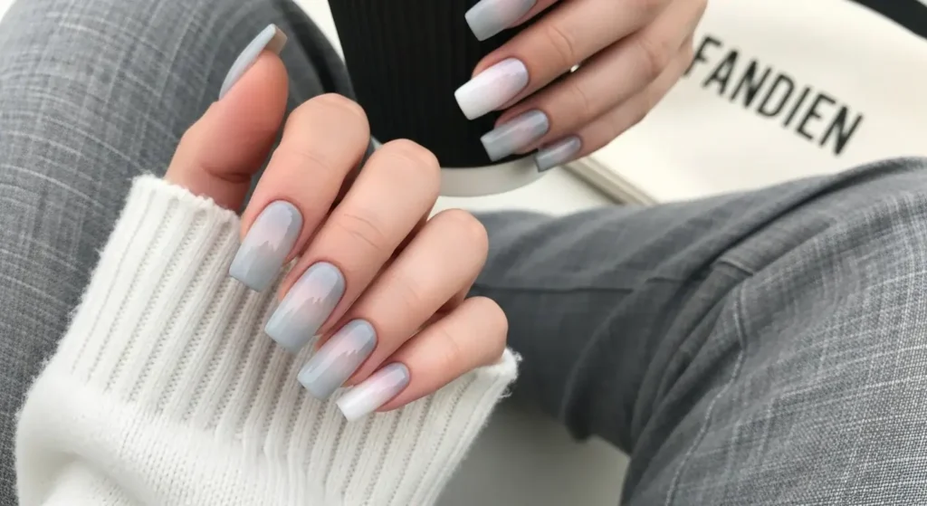 Soft Grey Ombré Fade Grey Nail Designs 