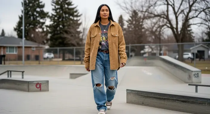 Corduroy Shirt Jacket + Vintage Tee + Baggy Jeans Grunge Fall Outfits