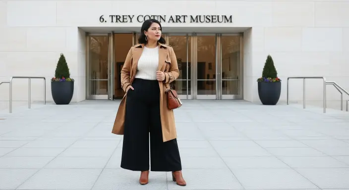 Trench Coat + Wide-Leg Pants + Ankle Boots Classy Winter Outfits