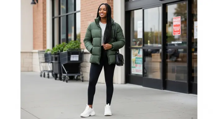  Puffer Jacket + Leggings + Chunky Sneakers Casual Winter Outfit Ideas
