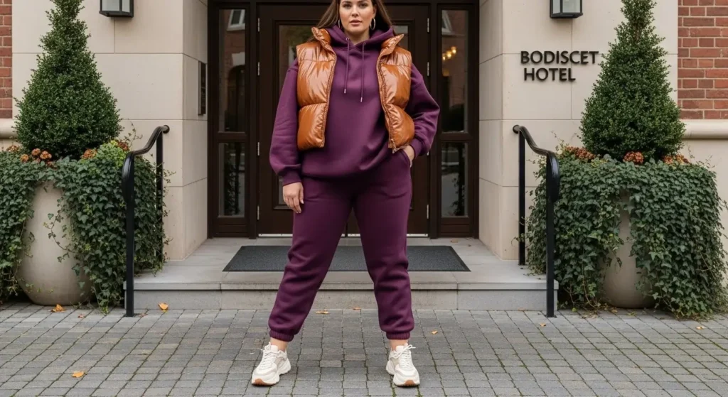 Hoodie + Joggers + Puffer Vest Plus Size Fall Outfits