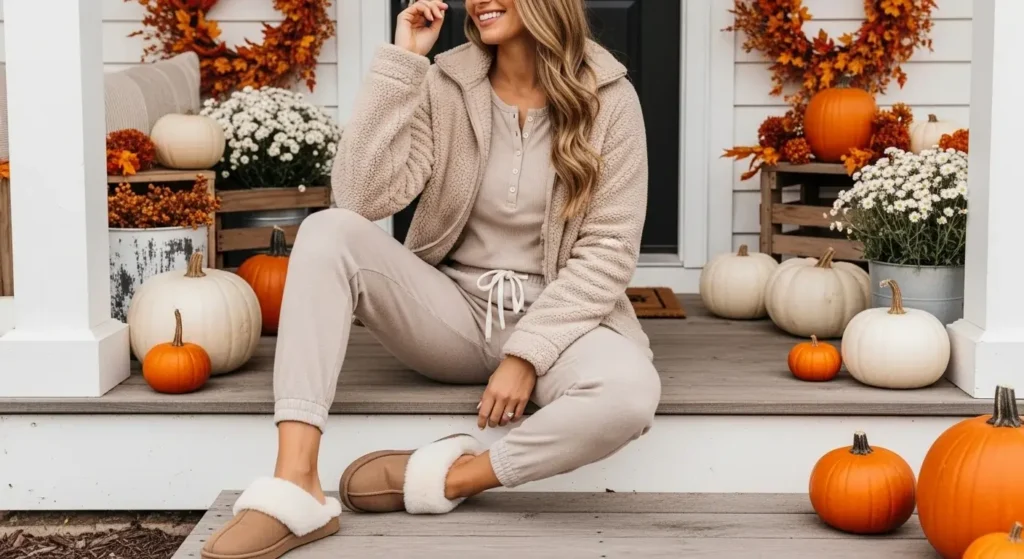Sherpa Jacket + Henley Top + Joggers Shein Fall Outfits